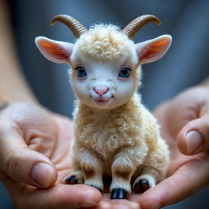 "A tiny nano sheep, no bigger than a walnut, sitting in the midd...