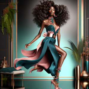 A full-body image of a vibrant African American woman striking a...