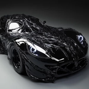 Envision a vehicle transformed by the dark, sentient power of th...