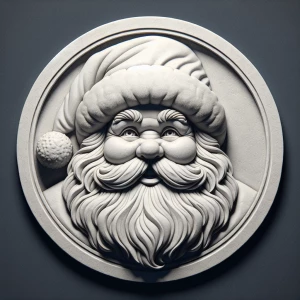 Santa Claus, grayscale 3d bas relief, round border