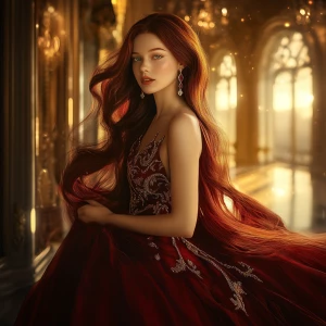 A breathtakingly beautiful young woman with flowing, cascading d...