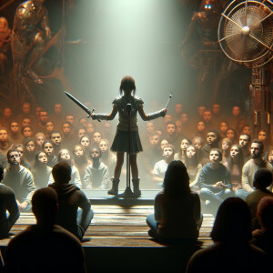 A sad girl massively kills the audience in a lecturer with a kni...