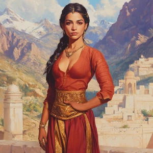Depict Mugala, a 5th century BC heroine on the Silk Route, showc...