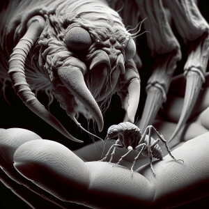 Microscopic photography of a minuscule, enigmatic creature cradl...