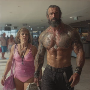 Hyperrealistic oil painting ,a australian muscular beefy bearded...