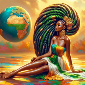 dmt art Digital glossy oil painting with warm colors from profil...