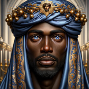 A hyper-realistic image of an African-American Jesus Christ, ser...