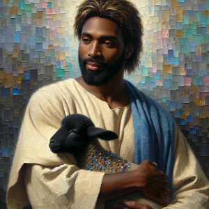 Oil painting of an African-American man resembling Jesus Christ,...