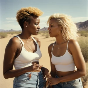 An African-American woman in her 30s and a white woman with blon...