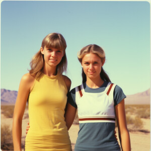 Faded color photograph from the late sixties of two naturally go...