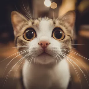 A realistic depiction of an adorable cat gazing intently into th...