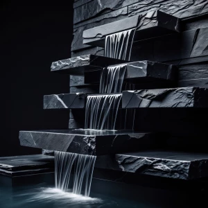 Imagine a mesmerizing floating fountain crafted from sleek black...