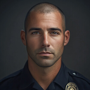 Generate an image of Patrolman Michael Angelucci, a Caucasian ma...