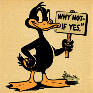 Даффи ДАк из Луни тьюз с табличкой на которой написано хули нет-...