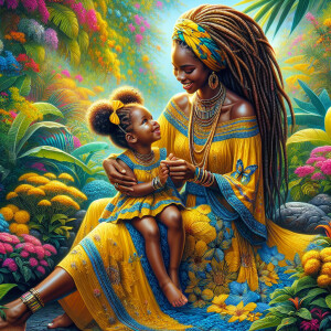 A tender depiction of a Bohemian mother with her child, both sty...