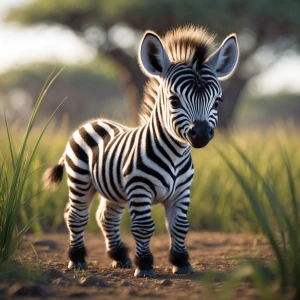 An adorable newborn baby zebra with fuzzy black and white stripe...