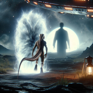 An alien shape shifter is strolling back to its spacecraft and s...