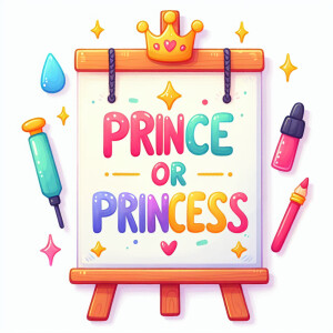 A single picture of adorable cute  a sign saying prince or princ...