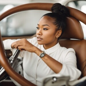 A cute Blasian woman sitting in a chair

Brown ponytail 

Off gu...
