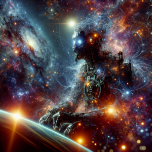 Hyperrealistic double exposure galactic wonderer, ultra-detailed...