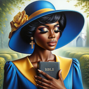 An airbrush oil painting captures an African American woman in a...