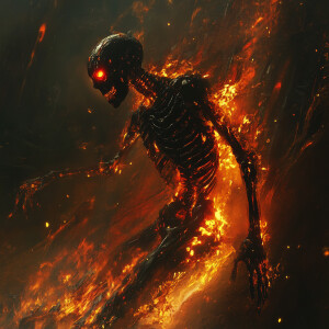 A haunting scene of a black and red human undergoing a dramatic...