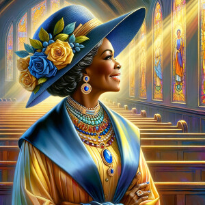 A spiritually enriching illustration portrays an African America...