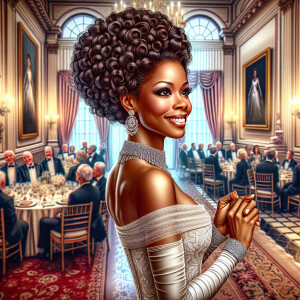 A realistic airbrushed illustration of a beautiful African Ameri...