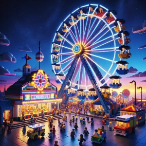 Create a 15-second video capturing a Ferris wheel in rotation at...