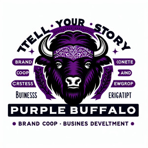 Create a dynamic, powerful, logo for a company called PURPLE BUF...