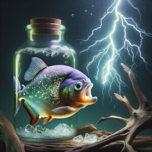 Purple lime piranha no teeth catching lightning in a bottle