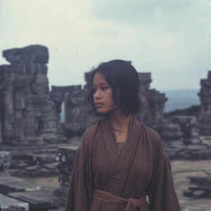 A faded color film photograph from 1972 of a beautiful 23-year-o...