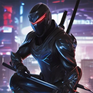 Prompt: "In a dark futuristic dojo, a ninja warrior known as Sha...