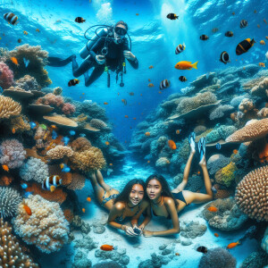 Native girls swimming underwater