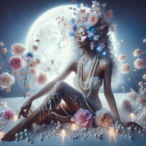 "Create an image of a majestic light skin Hawaiian woman whose f...