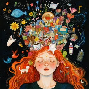 Generate an image that visualizes an imaginative mind of a ginge...