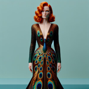 Photorealistic image of ginger haired woman attending gala in pe...