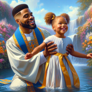 An oil painting of a light-skinned African-American pastor with...