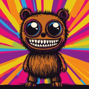 Stylized character portrait of a mischievous designer toy creat...