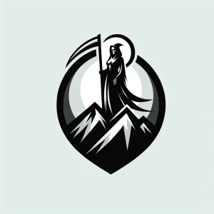 Grim reaper female nsfw on a mountaintop
logo, black
background