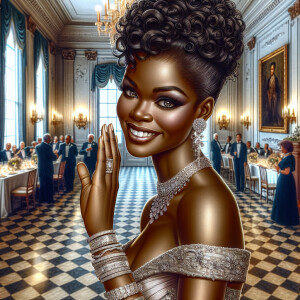 A realistic airbrushed illustration of a beautiful African Ameri...