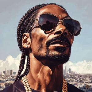 A life-like portrait of Snoop Dogg with his signature braided ha...