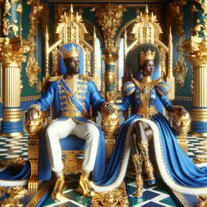 Create a 3-D realistic oil, painting of a African-American Royal...