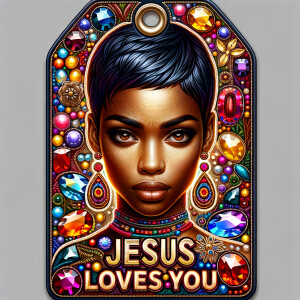 Redesign the tag to feature an African-American woman with a sty...