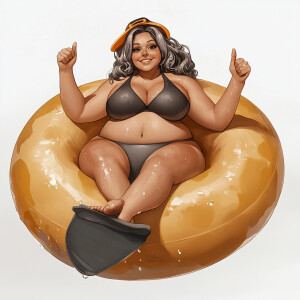 A realistic fine detailed picture of a small plus size brunette...