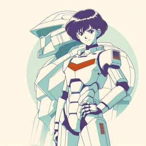 1990s anime screencap, girl a plugsuit, standing with hands on h...