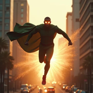 Create an image of a Nigerian super commando with glowing eyes d...