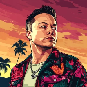 Elon Musk in GTA art style — — in the style of a Grand Theft Au...