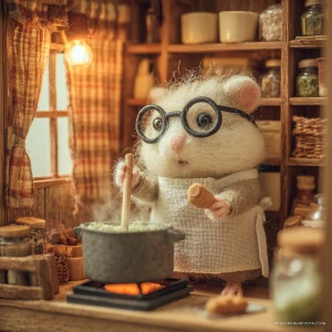 Create an image of a whimsical, stop-motion style hamster charac...