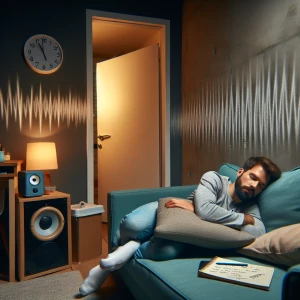 Caucasian Male sleeping peacefully despite loud party noises com...